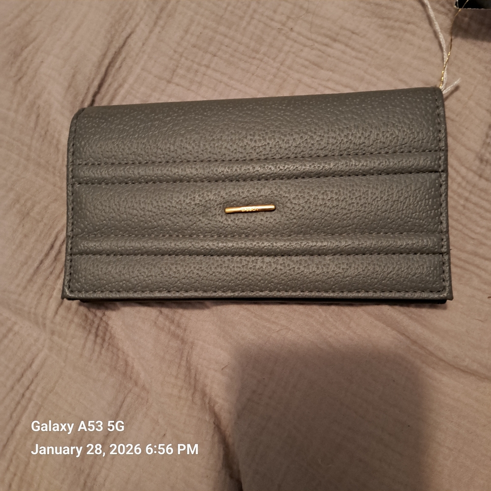Gray Textured Wallet with Gold Accent